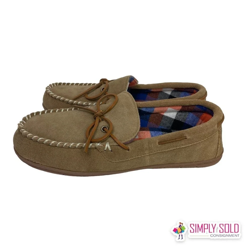 Vermont Country Store Moccasin Slippers Mens 10‎ Brown Suede All Season Cozy